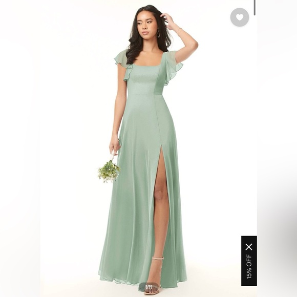 Light Green/Agave A-Line Ruffled Chiffon Floor Length Azazie Bondi Dress - Picture 2 of 8